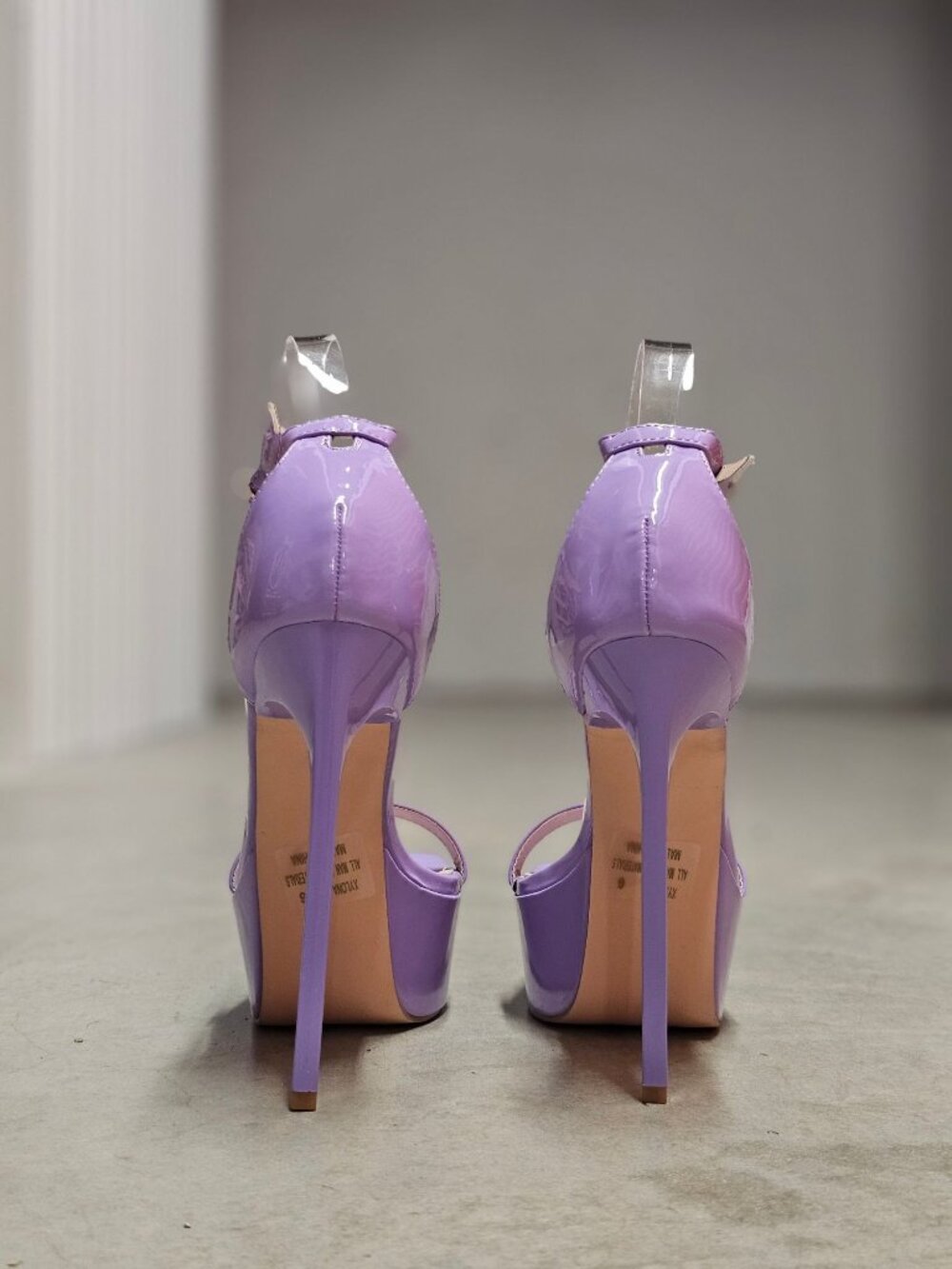 Lilac Platform Stiletto Heels With Ankle Strap Patent Finish - Picture 9 of 16